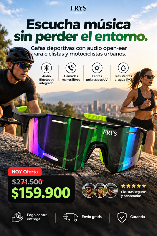 Gafas deportivas FRYS con audio open-ear - Escucha música sin perder el entorno
