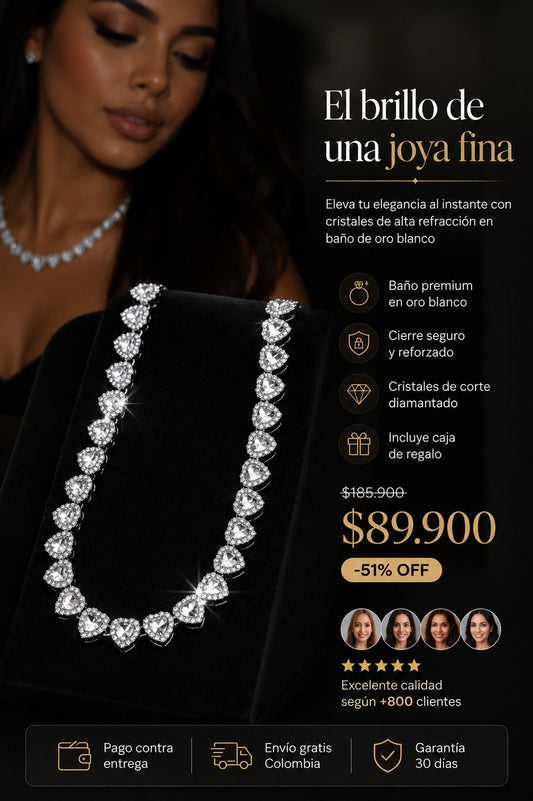 Collar de corazones diamantado
