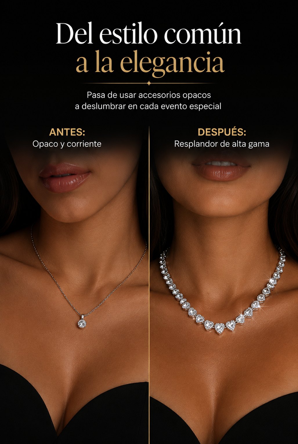 Antes y despues: de un collar opaco y corriente al brillo de alta gama