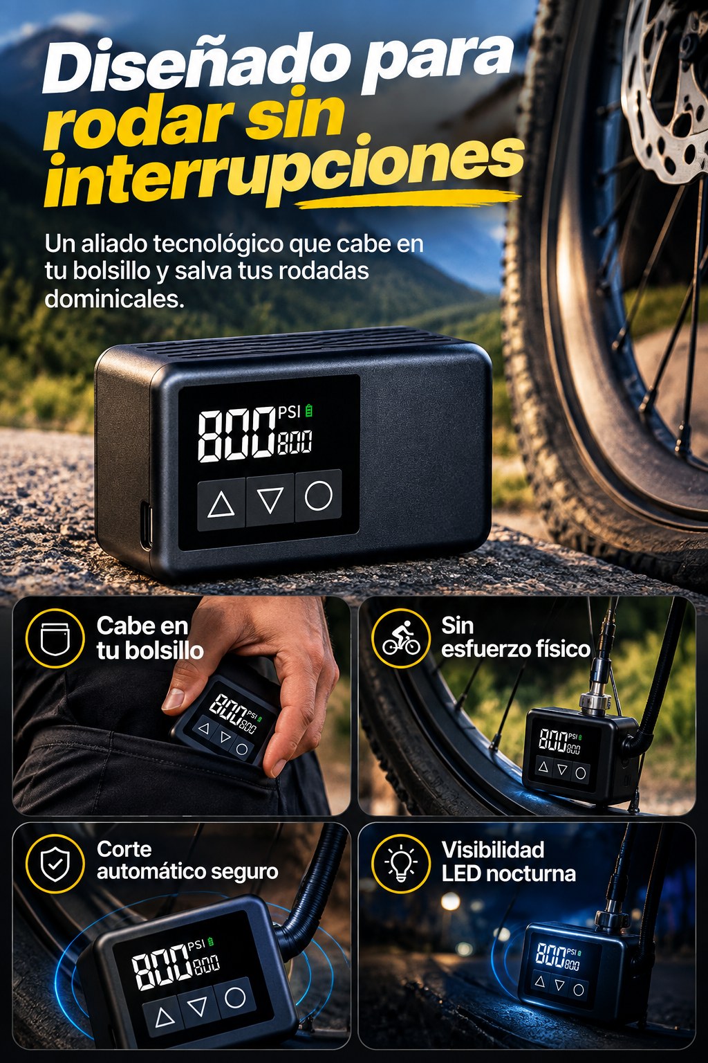 Mini inflador eléctrico portátil